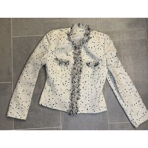 GERALDINE PARIS Women's EU 42 / US Size 6 Tweed Long Sleeve Jacket White Speckle